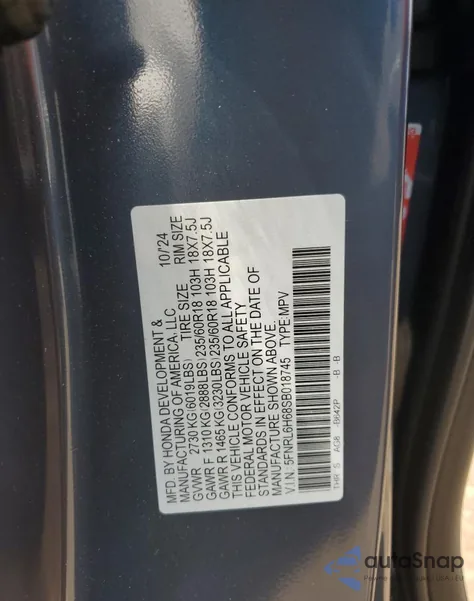 2025 Honda Odyssey Exl z USA, uszkodzony, nr VIN 5FNRL6H68SB018745